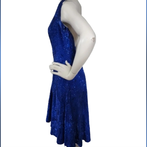 Vintage 90's Stephen Yearick Prom Dress Womens 10 Blue Beaded Halter - Picture 9 of 10